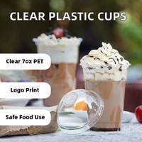 Gobelets jetables transparents à paroi simple en plastique pour petit-déjeuner, parfait pour les yaourts et les flocons d'avoine froids, avec couvercles, en PET de qualité alimentaire, 7 oz, logo personnalisé