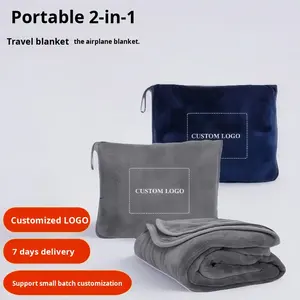 <span class=keywords><strong>Manta</strong></span> de viaje de franela de punto sólido personalizada-<span class=keywords><strong>Manta</strong></span> de almohada de sofá gruesa de lana de viaje de oficina portátil 2 en 1 - Product Image 3