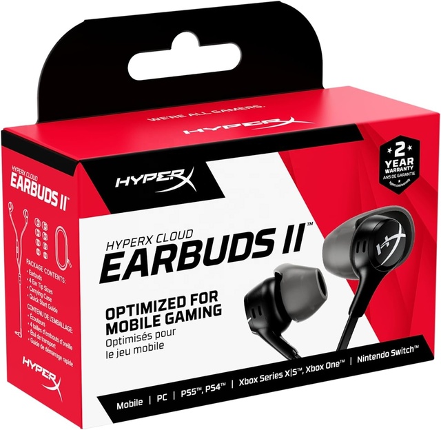 Hyper X Cloud Earbuds II Gaming In-ear Wired Headphones with ANC & IPX-4 Waterproof 3.5mm Plug Microphone for Mobile & Computer