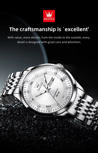 OLEVS 2923 Jam Tangan Kuarsa Pria Bulat Dua Warna Emas Gelang Baja Dial Bertatahkan Berlian 30M Tahan Air untuk Bisnis dan Acara Formal - Product Image 3