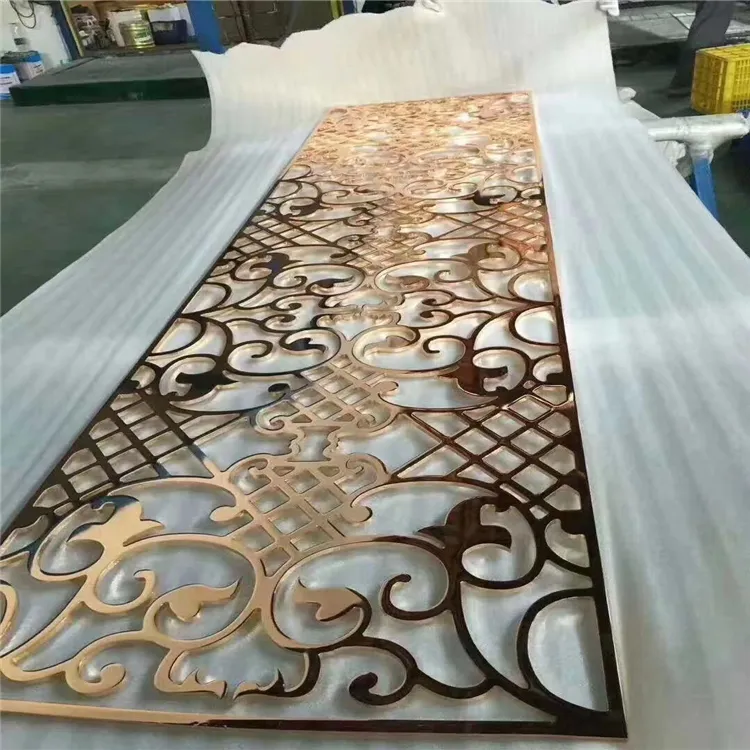 Gold Flower Pattern Partition 304 316 Stainless Steel Screen Laser Cut Metal Room Divider