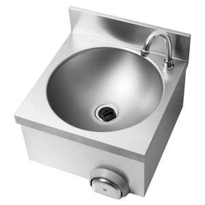 Lavabo mural sanitaire pour restaurant, à commande au genou, à cuve unique, eau froide et chaude, avec robinet en acier inoxydable, design moderne - Product Image 6