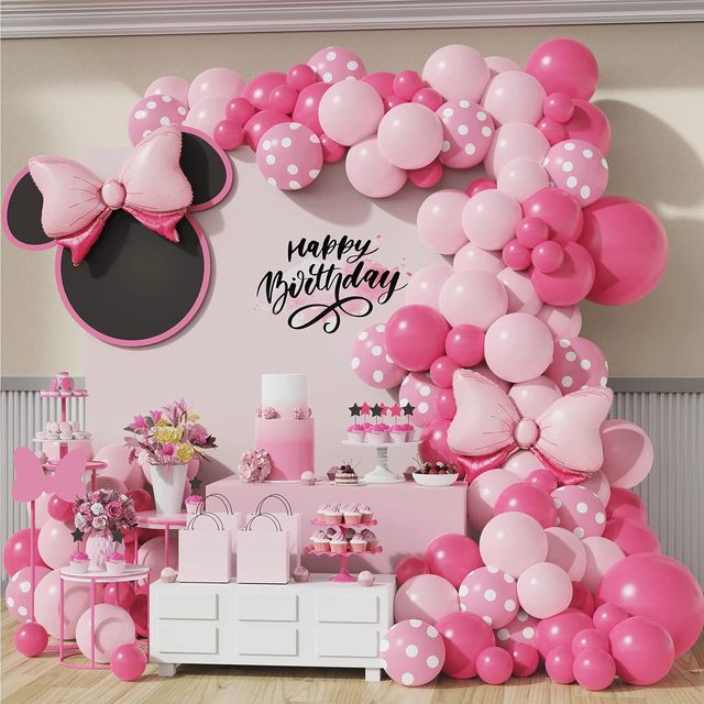 DJTSN Minnie Mouse Balloons Arch Garland Kit Globos Party Decorations Supplies Baby Shower Birthday Girl