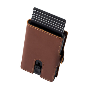 <b>RFID</b> Blocking Vintage Automatic Leather ID Credit Card Holder Metal Aluminum Alloy Case Business Slim Mini Smart <b>Wallet</b> - Product Image 2