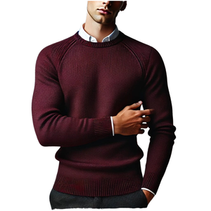 เสื้อสเวตเตอร์ถักสีพื้นสำหรับผู้ชาย แขนยาว ใส่ได้ในฤดูใบไม้ร่วง - Product Image 1