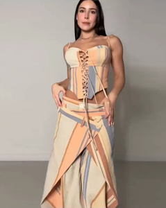 Ropa de Mujer SHENZHU, Nueva Colección Verano 2026: Conjunto de Top y Pantalones con Estampado de Rayas Coloridas de Estilo Retro Francés - Product Image 2
