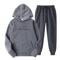 Nuevo Conjunto Deportivo Unisex Moderno con Capucha Holgada, Estampado de Corazón y Mapa, Estilo Casual