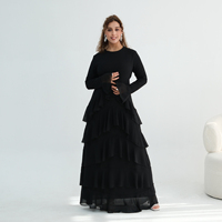 Nouvelle arrivée : vêtements islamiques Abaya pour femmes, robe musulmane avec manches longues à double couche et ourlet à volants, vêtements pour femmes