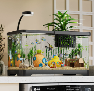 Aquarium en plastique pour poissons, petit aquarium de bureau pour poissons Betta, poissons rouges, boîte d'élevage pour animaux de compagnie - Product Image 1