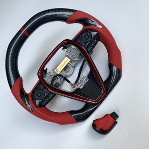 Volant personnalisé en fibre de carbone noire brillante pour Toyota Camry <span class=keywords><strong>2021</strong></span>, volant en cuir rouge, volant personnalisé - Product Image 2