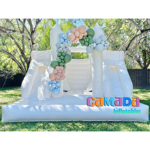 Outdoor and <b>Indoor</b> Jumping Castle White Bouncy House Inflatable Bounce House with Double <b>Slide</b> and Ball Pit - Product Image 1