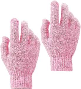 Gants de bain exfoliants en nylon rose à cinq doigts, couleur unie, très demandés, pour éliminer les peaux mortes - Product Image 2