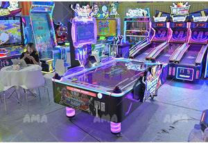Table de hockey sur air métallique d'intérieur 4 joueurs, <span class=keywords><strong>à</strong></span> monnayeur, jeux multi-pucks pour enfants et adultes, interface en anglais, pour parcs d'attractions - Product Image 6