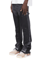 Pantalon de travail en jean tissé respirant pour homme, style hip-hop, taille mi-haute, extensible, avec patchs et coupe évasée, service ODM/OEM personnalisé