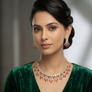 DIVYORO Filigree Rectangular Pendant Oxydized <b>Necklace</b> with Green and <b>Ruby</b> Accents Traditional Ethnic Fashion Jewelry - Product Image 1