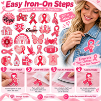 Patch brodé en ruban rose pour la sensibilisation au cancer du sein, avec motifs Cœur, Espoir, Croire, à thermocoller ou à coudre, vente en gros