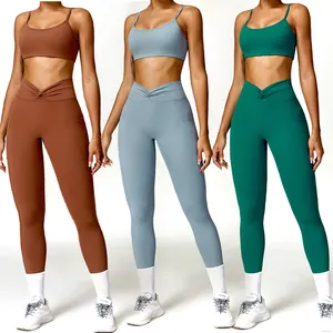 Conjunto de ioga para mulheres, roupa fitness feminina personalizada para corrida ao ar livre, roupa esportiva justa e justa de 2 peças