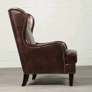 <span class=keywords><strong>Chaise</strong></span> de canapé simple <span class=keywords><strong>confortable</strong></span> en cuir véritable <span class=keywords><strong>vintage</strong></span> américain avec bras Chaises de salon <span class=keywords><strong>Chaise</strong></span> longue en bois - Product Image 4