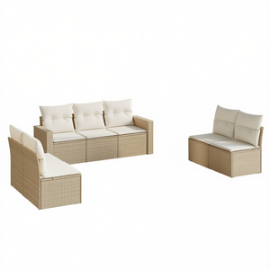 Beige Pe <b>Rattan</b> Garden <b>Sofa</b> Set Steel Frame Outdoor Furniture 6 Seater Contemporary Design - Product Image 1