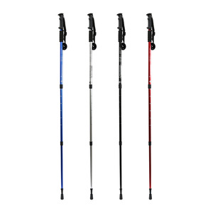 Bâton de randonnée pliable à 3 sections avec poignée droite en alliage d'aluminium antidérapant pour la randonnée en plein air, noir, rouge, bleu, argent - Product Image 1