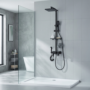 Ensemble de <span class=keywords><strong>douche</strong></span> numérique noir avec affichage numérique, 4 fonctions, robinet de <span class=keywords><strong>baignoire</strong></span> mural avec pommeau de <span class=keywords><strong>douche</strong></span> pluie et douchette à main - Product Image 1