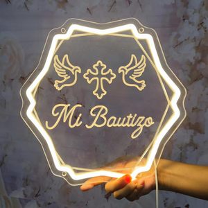 Letreros de Neón para Decoración de Bautizos, Letrero Luminoso LED para Mi Bautizo, Decoración Perfecta para Fiestas de Cumpleaños, Letreros de Neón Personalizados en Stock - Product Image 5
