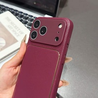 Casing Ponsel Magnetik Burgundy Lychee Texture Gold Edge untuk iPhone 18 Pro Max dengan Pelindung Layar Kaca Besar