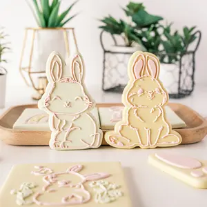 부활절 토끼 쿠키 커터 세트 플라스틱 쿠키 퐁당 프레스 부활절 달걀 쿠키 베이킹 용 양각 스탬프