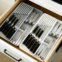 Boîte de rangement en plastique pour tiroir de cuisine, organiseur de couverts (couteaux, fourchettes, baguettes), plateau de tri, rangement compartimenté pour la maison