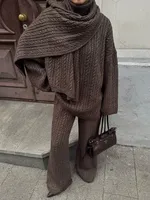 Ensemble pull ample et pantalon large à col montant pour femme Blubelle, nouvelle collection automne-hiver, décontracté, uni et épais