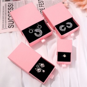 Luxurious <b>Pink</b> Cardboard Drawer Jewelry <b>Box</b> with Foam Portable Custom Logo <b>Gift</b> <b>Box</b> for Necklace Ring Studs Exclusive Packing - Product Image 3