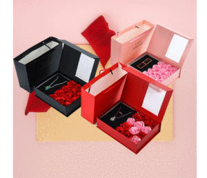 Scatola regalo fiore quadrato di san valentino finestra aperta e copertura 6 scatola di fiori anello pendente orecchino portagioie - Product Image 6
