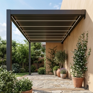 Pergola murale moderne <span class=keywords><strong>3x4</strong></span> 4x4 3x5 3x6 4x6m en alliage d'aluminium pour terrasse, avec toit motorisé et lames orientables, gazebo extérieur - Product Image 1