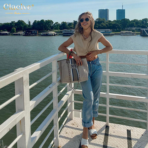 Clacive de moda básica superior ropa de verano ropa caqui T camisa sin mangas de mujer Casual Tops - Product Image 3