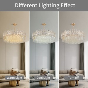 북유럽풍 물방울 크리스탈 샹들리에 천장 조명 75cm 골드 바디 E14 소켓 맞춤형 펜던트 루스터 - Product Image 5