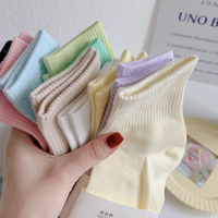 Frühlings- und Sommer-Damen-Socken in Unifarben, Atmungsaktive Baumwollsocken mit Bündchen und Körperdesign für den Täglichen Gebrauch