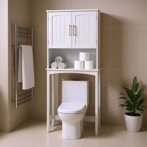 Meuble de salle de bain en bois autoportant à 2 niveaux, style farmhouse, gain de place, avec étagère pour toilettes - Product Image 2