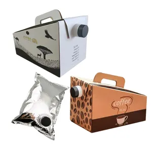Custom 2L 3L 5L Take Away Paper Coffee Packaging Box With Handle 96 Oz To Go Coffee Disposable Bag In Box Dispenser