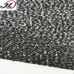 black and white loop yarn dyed polyester tweed coat cloth fabric