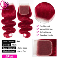Paquetes de cabello humano ondulado de cuerpo rojo borgoña con cierre Paquetes de 3 de color borgoña brasileño barato con frontal