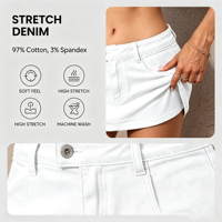 Jupe en jean style Millenium pour femme, taille basse, mini-jupe-short intégrée, très extensible, chic pour l'été