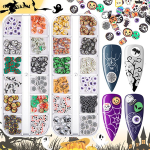 Paillettes 3D pour décoration des ongles, accessoires de <span class=keywords><strong>manucure</strong></span>, en argile polymère, citrouille fantôme, flocons, 12 grilles, Design pour <span class=keywords><strong>Halloween</strong></span>, 12 pièces - Product Image 2