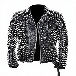 Fazmax Corporation Studded Cowhide Leather Waterproof Breathable Windproof Reversible Eco-Friendly Men's Biker Jacket Plus Size - Product Image 1