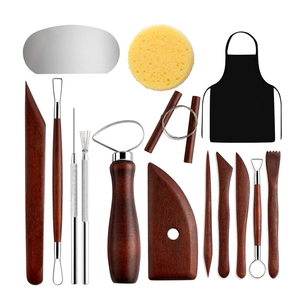 Xin Bowen Outils d'argile en bois DIY Ensemble d'outils en argile polymère pour modeler la sculpture <span class=keywords><strong>Kit</strong></span> d'outils de sculpture avec tablier - Product Image 3