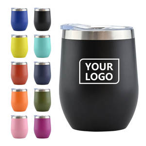 カスタムロゴ入り レギュラー12オンス パウダーコーティング 卵型 真空断熱 ステンレス製 ワインタンブラー - Product Image 1