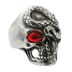 Anillo de Calavera y Serpiente para Hombre, Acero Inoxidable, Plateado, con Bisel de Ojo Rojo, Joyería Punk, Regalo 27032 - Product Image 5