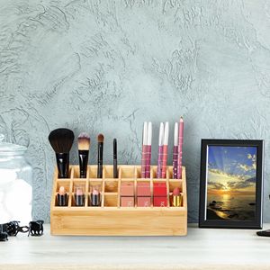Organizador de Maquillaje de Bambú con 24 Ranuras y Diseño Escalonado para Brillo Labial y Lápiz de Cejas, Soporte de Exhibición 100% Bambú - Product Image 3