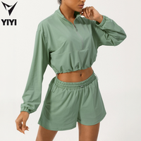 Ensemble de vêtements de sport pour femmes, logo personnalisé, été, anti-UV, protection solaire, yoga, deux pièces, veste coupe-vent à fermeture éclair, jogging en plein air, survêtements