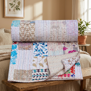 Colcha de algodón estilo Vintage, bordado, Patchwork, Kantha - Product Image 4