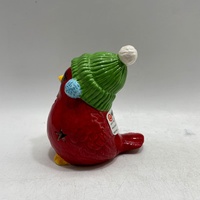Oiseau rouge en céramique peint à la main éclairé par LED pour la décoration de vacances